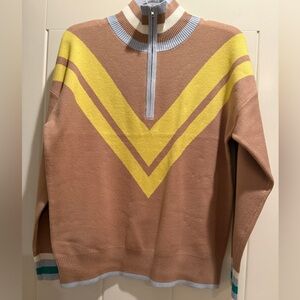 Avara Tan and Yellow Zip-Up Sweater